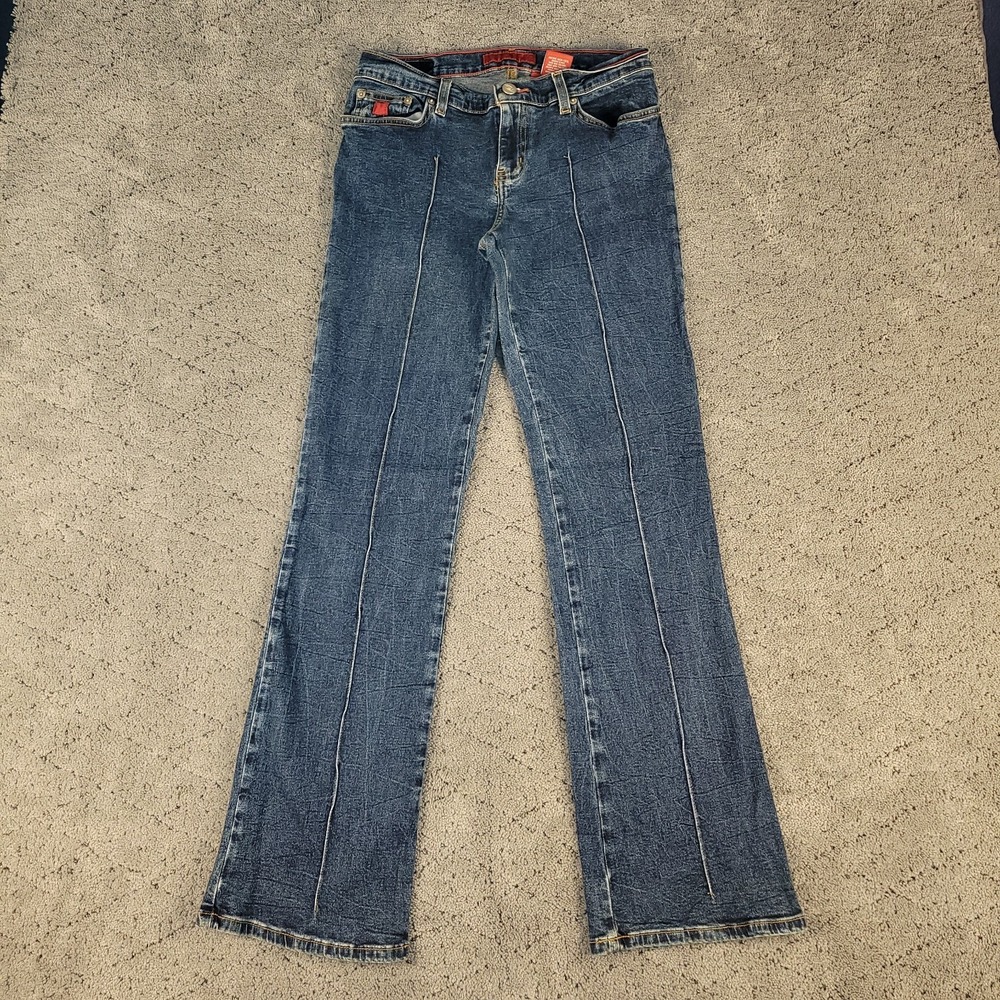 VTG Bongo Jeans Womens 9 Blue Let Me B Bootcut Low Rise Crease Dark Wash Y2K